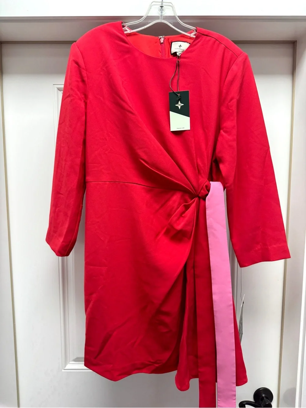 Tuckernuck Sienna Wrap Mini Dress Crepe Long Sleeve Poppy Red & Hot Pink XL NWT